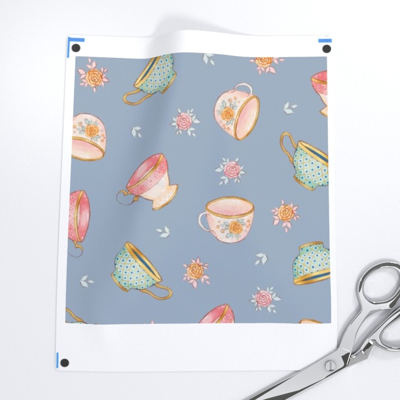 Watercolor Victorian Edwardian Regency Teacups Coffee Cup Floral Custom Printed Fabric by Spoonflower Various Fabrics by the Yard or Fat Quarter